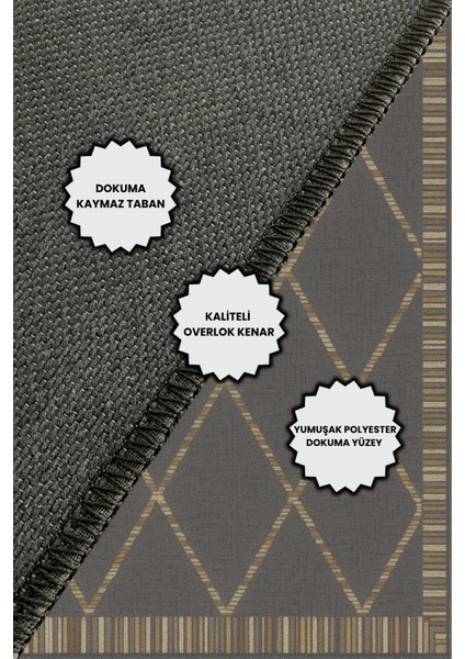 Baklava Dilimli Geometrik Desenli Kahverengi Dijital Baskılı Dokuma Kaymaz Tabanlı Yıkanabilir Yazlık Halısı indirimleri