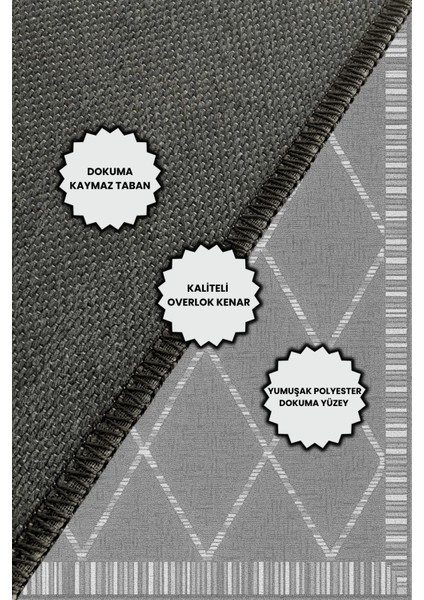 Gri Geometrik Desenli Dijital Baskılı Dokuma Kaymaz Tabanlı Yıkanabilir Salon Halısı