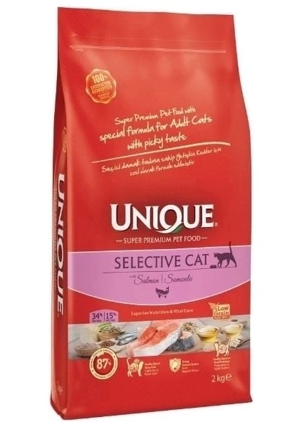 Unique Seçici Kediler Için Somonlu Yetişkin Kedi Maması 2 kg