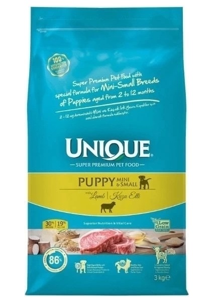 Unique Kuzu Etli Küçük Irk Düşük Tahıllı Yavru Köpek Maması 3 kg