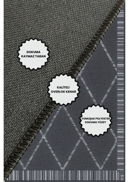 Antrasit Geometrik Desenli Dijital Baskılı Dokuma Kaymaz Tabanlı Yıkanabilir Antre Halısı