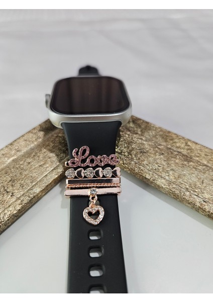 Apple Watch Uyumlu Renkli Kalpli Taşlı Şık Detaylı 3’lü 4'lü 5'li Charm Akıllı Saat Kordon Aksesuarı