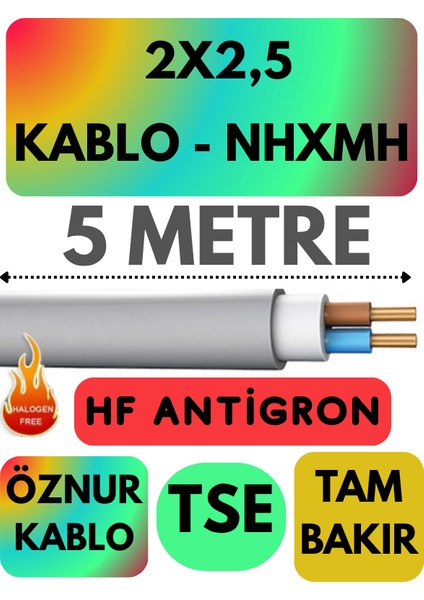 Öznur 2x2,5 nhxmh (Alev Iletmez) Kablo Metre Seçenekli (Gri)