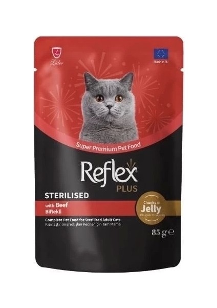 Reflex Plus Jöle Içinde Biftekli Pouch Kısırlaştırılmış Konserve Kedi Maması 85 gr