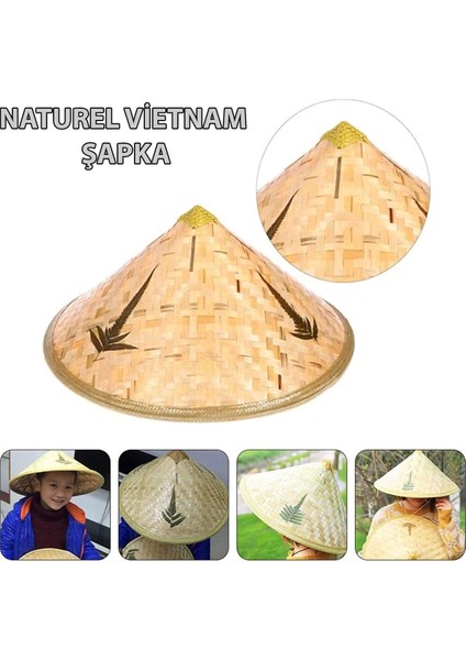 Naturel Renk Cambodia Kamboçyalı Vietnam Şapkası Pvc Hasır