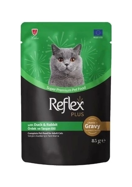 Reflex Plus Sos Içinde Ördekli ve Tavşanlı Pouch Yetişkin Konserve Kedi Maması 85 gr