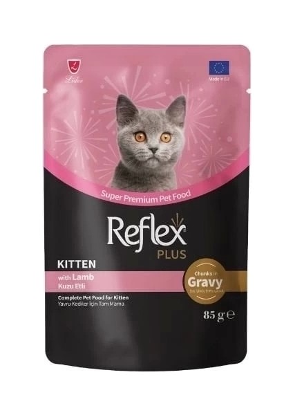Reflex Plus Sos Içinde Kuzu Etli Pouch Yavru Konserve Kedi Maması 85 gr