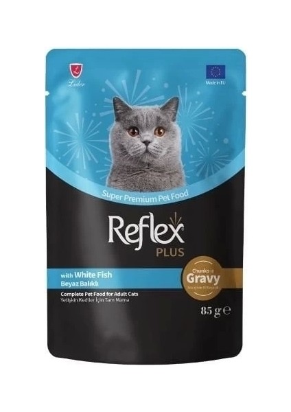 Reflex Plus Sos Içinde Beyaz Balıklı Pouch Yetişkin Konserve Kedi Maması 85 gr