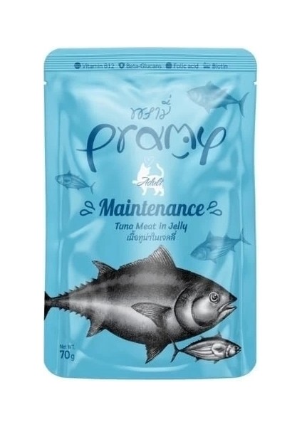 Pramy Maintenance Jöle Içinde Yağsız Ton Balıklı Pouch Yetişkin Konserve Kedi Maması 70 gr