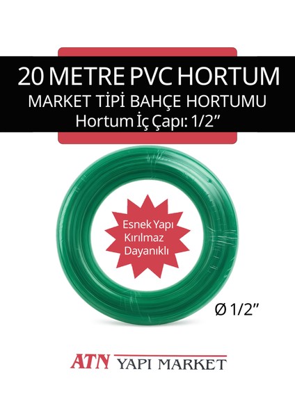 1/2" 20 Metre Pvc Bahçe Hortumu – Market Tipi Esnek Sulama Hortumu