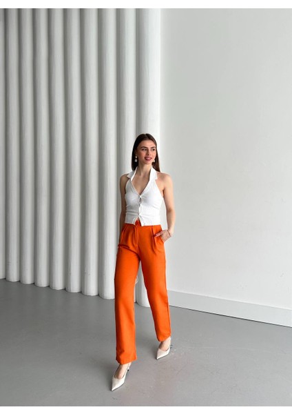 Fermuarlı Orange Keten Pantolon modelleri