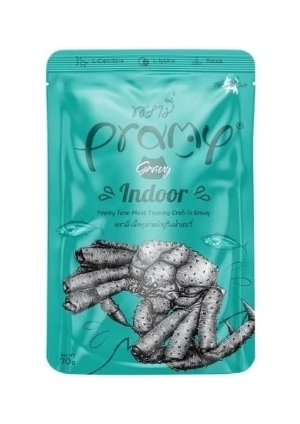 Pramy Indoor Sos Içinde Yengeçli ve Ton Balıklı Pouch Yetişkin Konserve Kedi Maması 70 gr