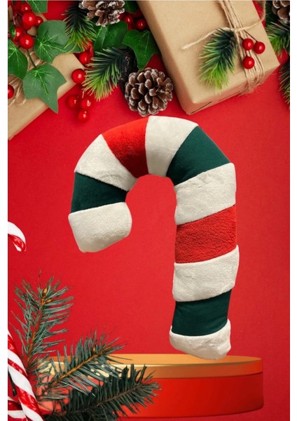 Baston Şeker Peluş, Yılbaşı Peluş Yastık 43 cm