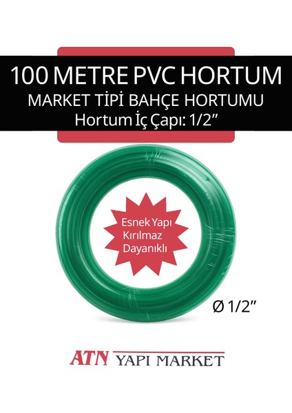 1/2" 100 Metre Pvc Bahçe Hortumu – Market Tipi Esnek Dayanıklı Sulama Hortumu