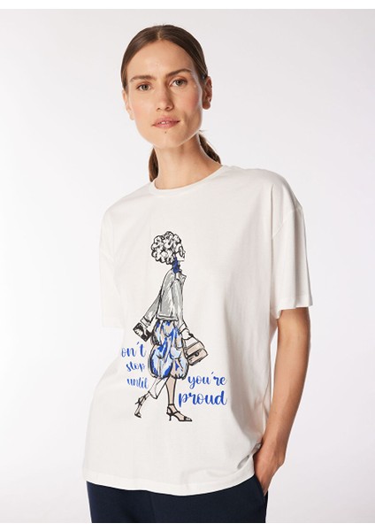 Kırık Beyaz Kadın Basic Baskılı T-Shirt F4WL-TST0350 modelleri