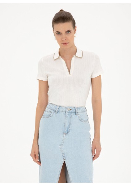 Ekru Kadın Polo T-Shirt