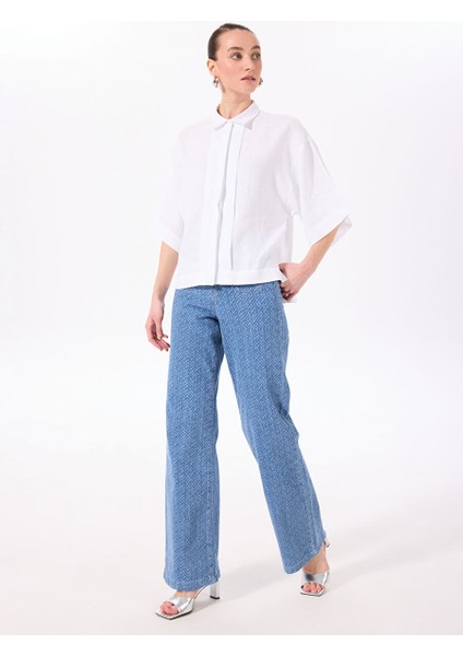Açık Indigo Kadın Normal Düz Denim Pantolon F5SL-PNT0332