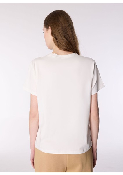 Ekru Kadın Relaxed Varaklı T-Shirt M4WL-TST-1963