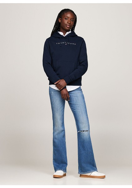 Baskılı Standart Fit Lacivert Kadın Sweatshirt Tjw Reg Lınear Hoodıe