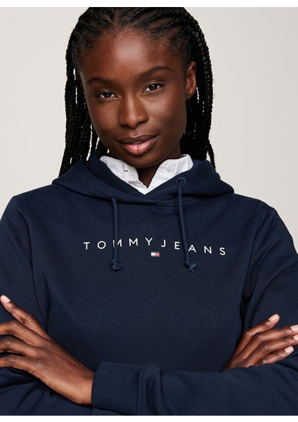 Baskılı Standart Fit Lacivert Kadın Sweatshirt Tjw Reg Lınear Hoodıe modelleri