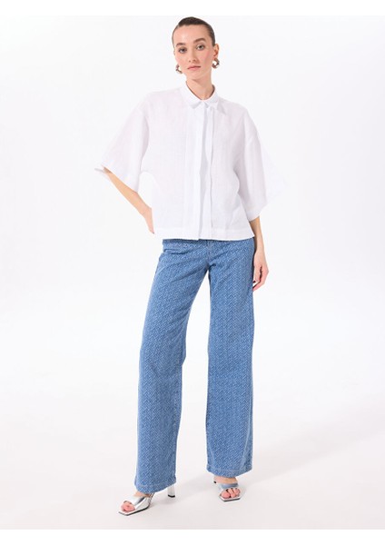 Beyaz Kadın Loose Fit %100 Keten Gömlek F5SL-GML0063 modelleri