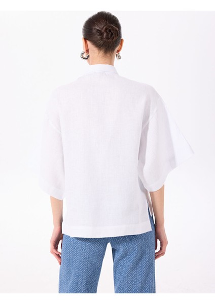 Beyaz Kadın Loose Fit %100 Keten Gömlek F5SL-GML0063 indirimleri