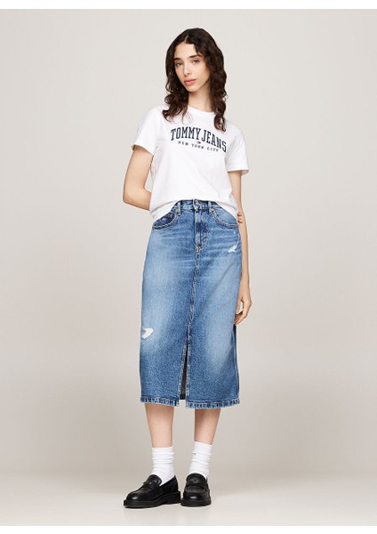 Beyaz Kadın Standart Baskılı T-Shirt Tjw Reg Varsıty Tee