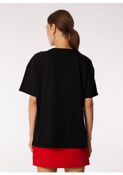 Bisiklet Yaka Baskılı Siyah Kadın T-Shirt F3WL-TST3 indirimleri