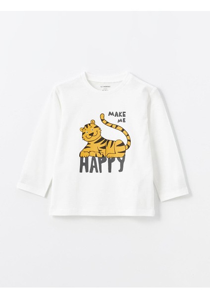 Bisiklet Yaka Uzun Kollu Baskılı Erkek Bebek Tişört