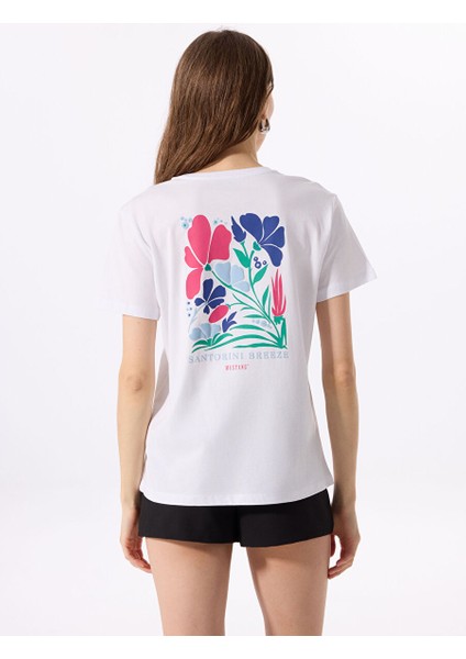 Beyaz Kadın Relaxed Baskılı T-Shirt M5SL-TST1830 indirimleri