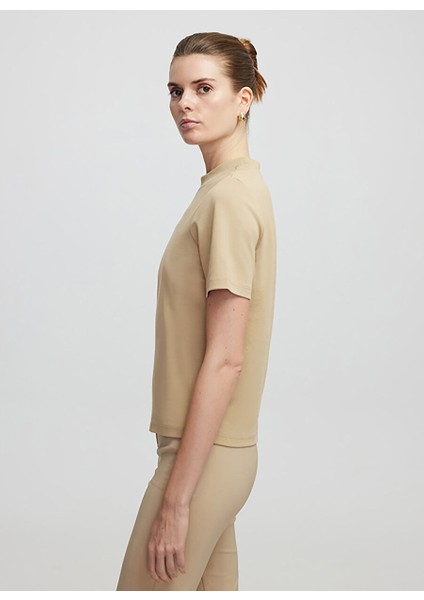 Ipekyol Bej Kadın Regular Fit Düz T-Shirt IS1250070098 fiyatları