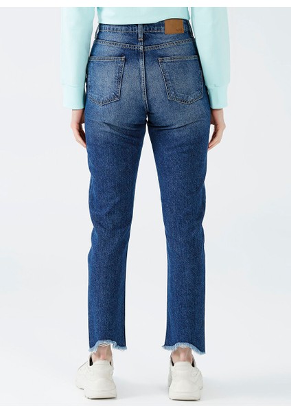 Boru Paça Normal Bel Indigo Kadın Denim Pantolon K-101
