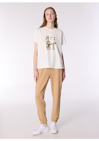 Ekru Kadın Relaxed Baskılı T-Shirt M4WL-TST-1094 fiyatları