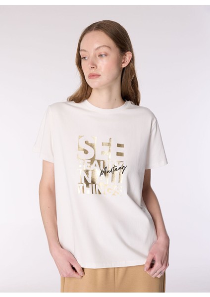 Ekru Kadın Relaxed Baskılı T-Shirt M4WL-TST-1094 modelleri