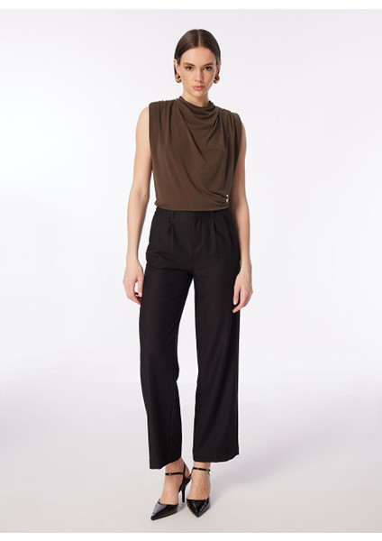 Haki Kadın Degaje Yaka Basic Bluz F4SL-BLZ0493