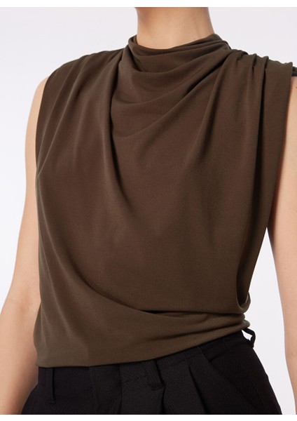 Haki Kadın Degaje Yaka Basic Bluz F4SL-BLZ0493