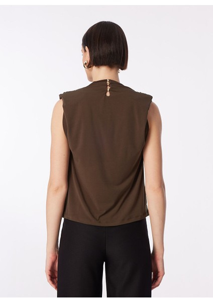 Haki Kadın Degaje Yaka Basic Bluz F4SL-BLZ0493