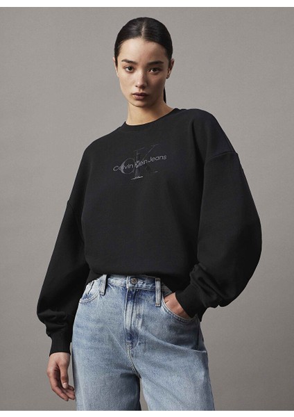 Siyah Kadın Bisiklet Rahat Baskılı Sweatshirt J20J224724BEH