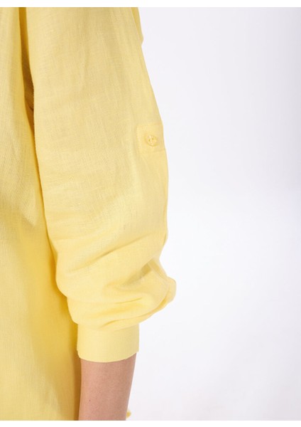 Sarı Kadın Oversize %100 Keten Gömlek F5SL-GML0030