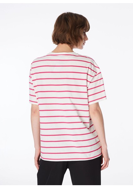 Pembe - Beyaz Kadın Bisiklet Yaka Basic T-Shirt K-Melıssa indirimleri
