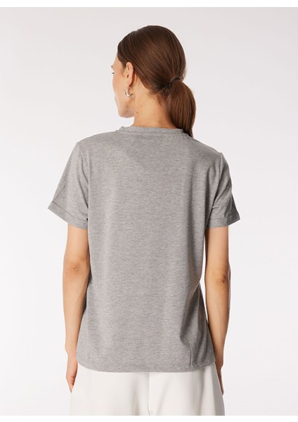 Gri Melanj Kadın Bisiklet Yaka Basic Baskılı T-Shirt FC4WL-TST0124 indirimleri