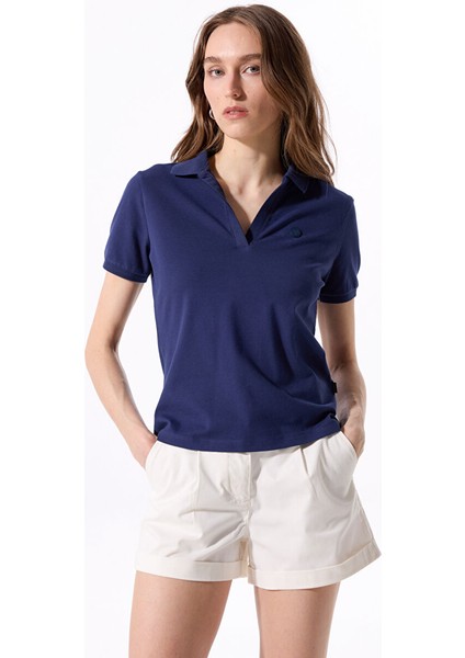 Lacivert Kadın Relaxed Düz Polo T-Shirt J5SL-TST7070 modelleri