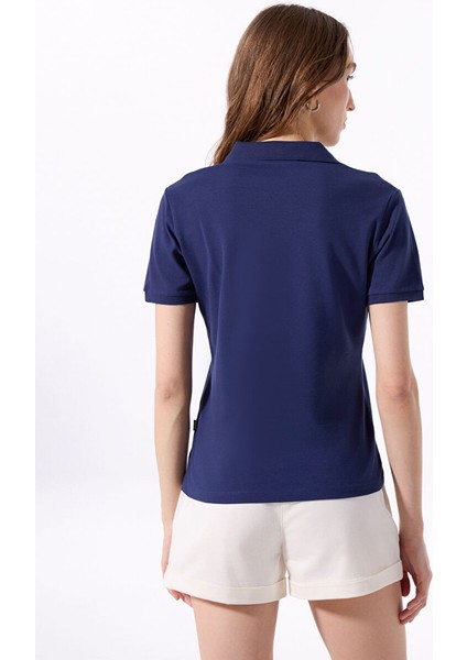 Lacivert Kadın Relaxed Düz Polo T-Shirt J5SL-TST7070 indirimleri