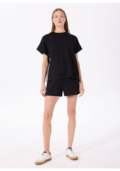 Siyah Kadın Lastikli Sweat Şort FC5SL-SHT0098
