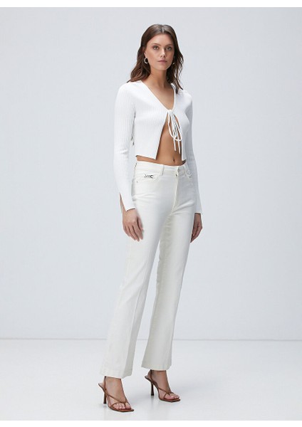 Kırık Beyaz Kadın Flare Denim Pantolon 1094362