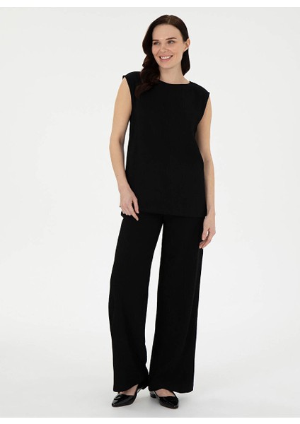 Siyah Kadın Loose Fit Pantolon Rısta-P modelleri