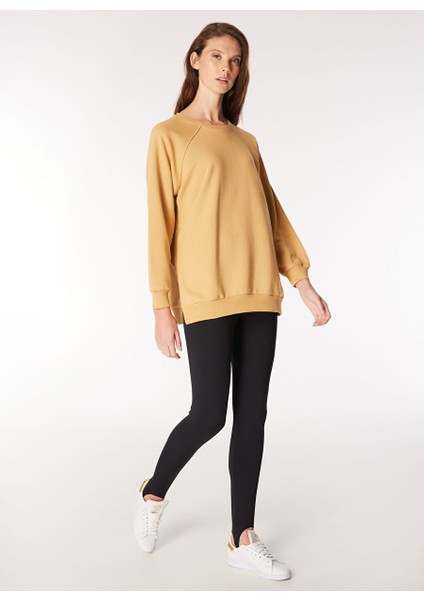 Bisiklet Yaka Geniş Fit Düz Deve Tüyü Kadın Sweatshirt - Falu