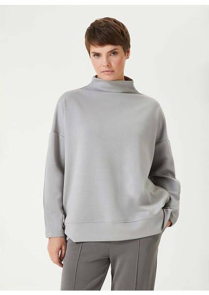 Gri Kadın Dik Basic Düz Sweatshirt 1092578