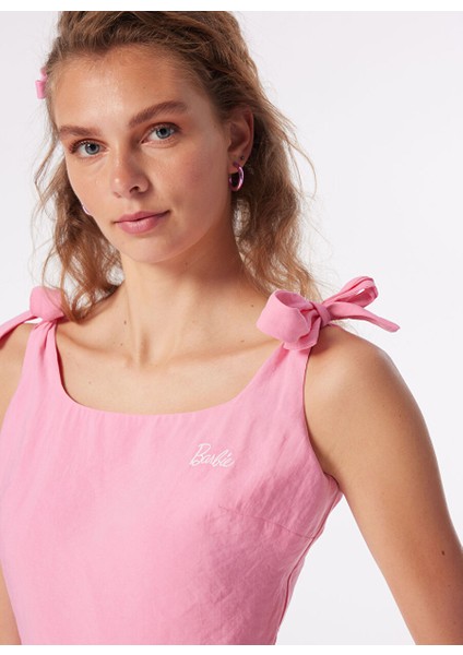 Pembe Kız Çocuk Kare Yaka Crop Nakışlı Bluz BRB4SL-BLZ6076