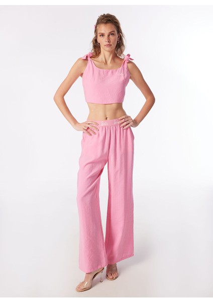 Pembe Kız Çocuk Kare Yaka Crop Nakışlı Bluz BRB4SL-BLZ6076